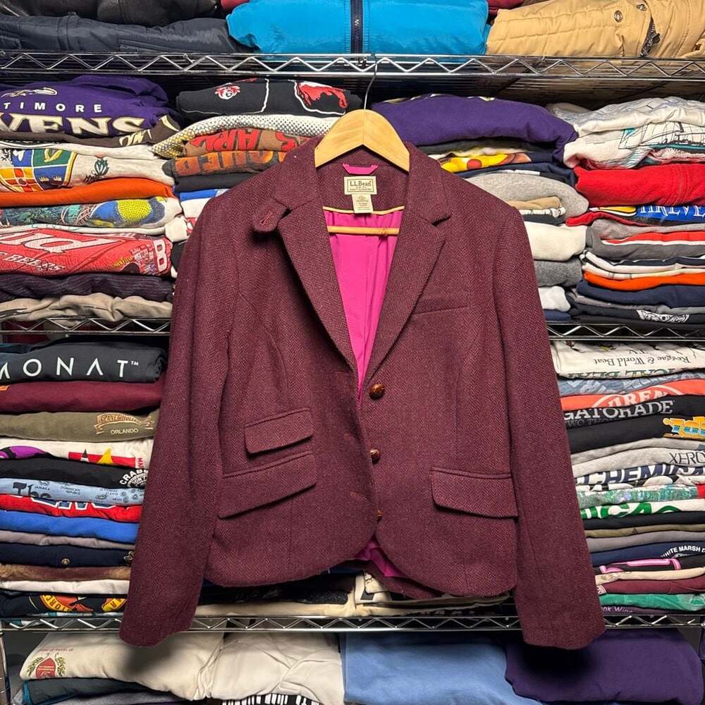 L.L.Bean Women's Herringbone Wool Blend Blazer Jacket Size 10 Reg